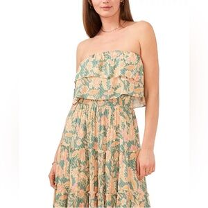 1. State  Floral-Print Strapless Ruffle-Tiered Midi Dress